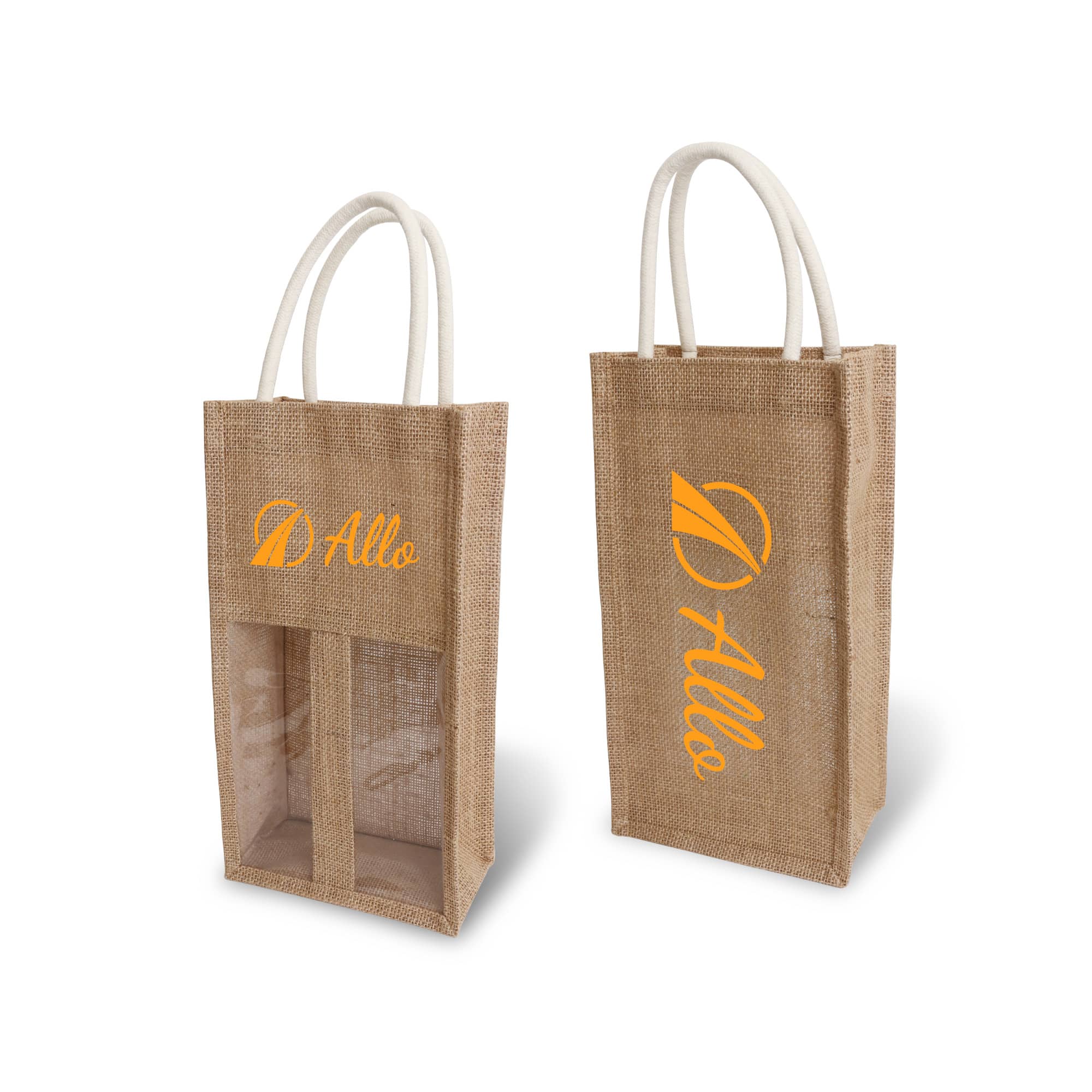 Jute Double Wine Carrier with Window