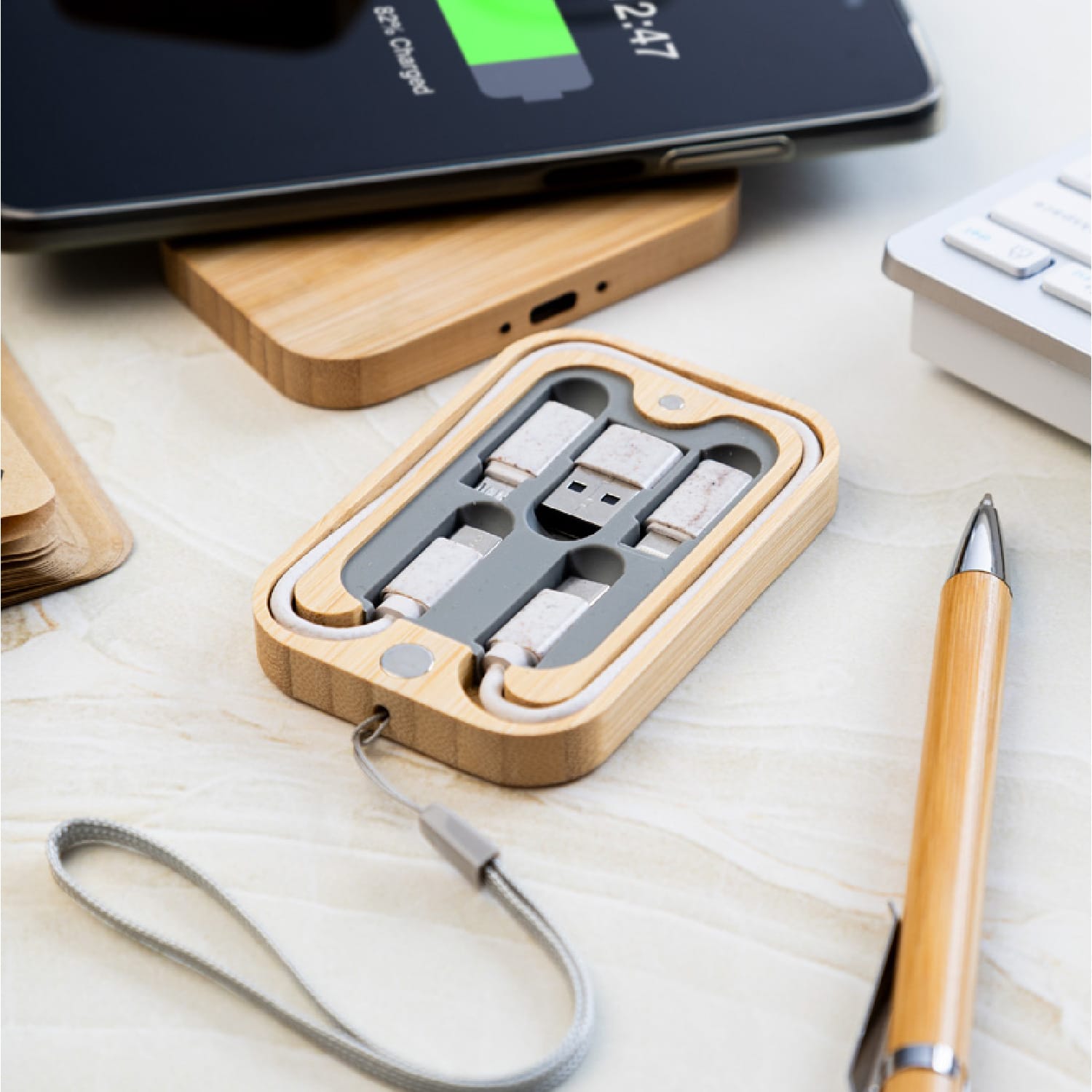 AURORA Bamboo Magnetic Wireless & Cable Charger Set