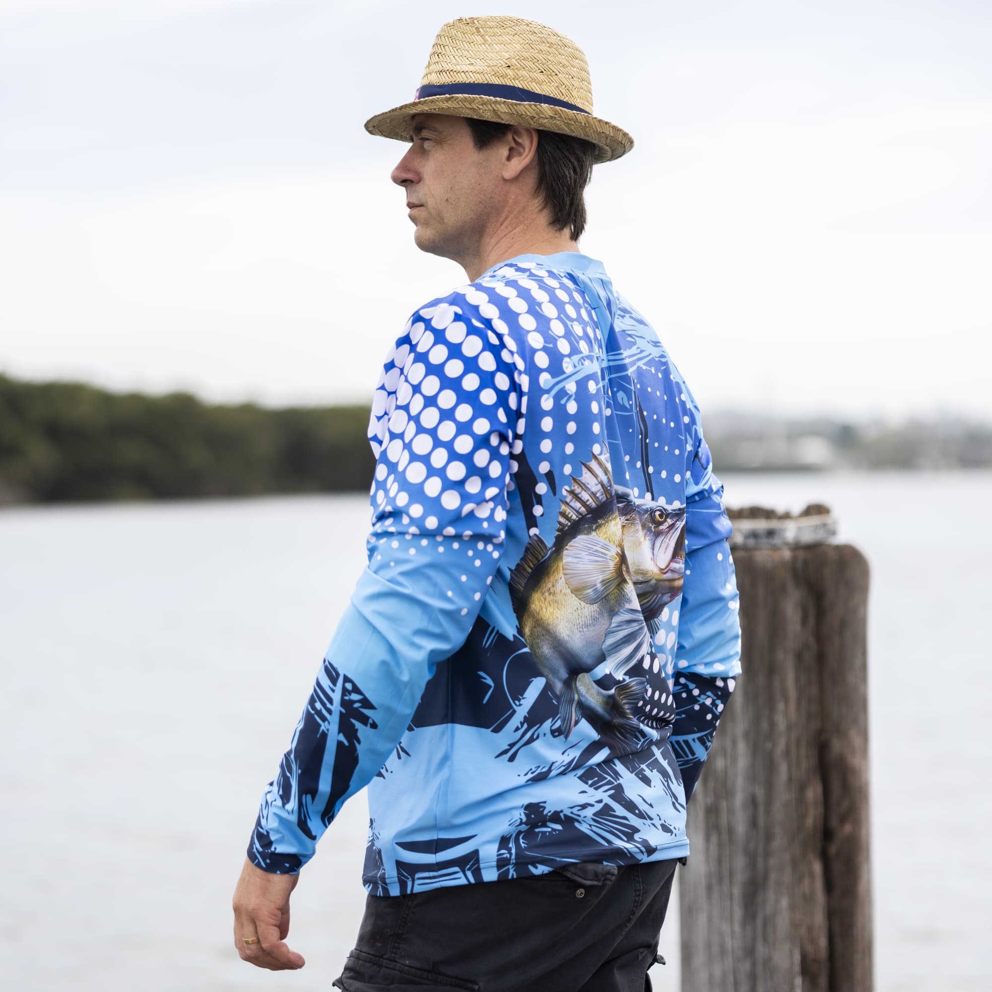 Men's Long Sleeve Polyester Sublimated Crew Neck Fishing Tee