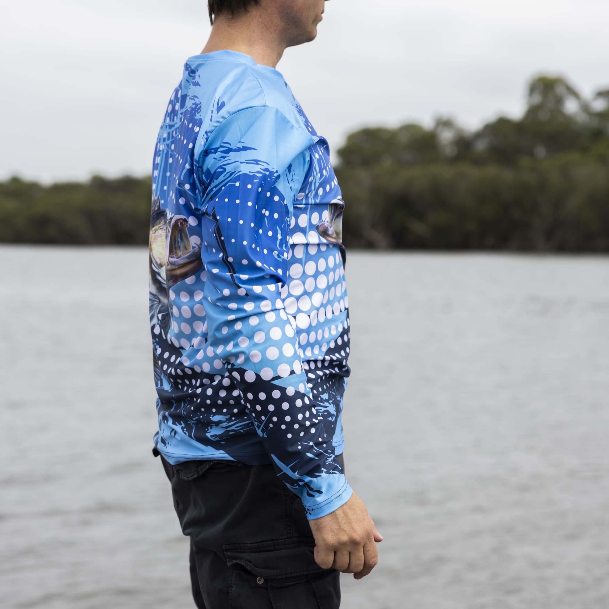 Men's Long Sleeve Polyester Sublimated Crew Neck Fishing Tee