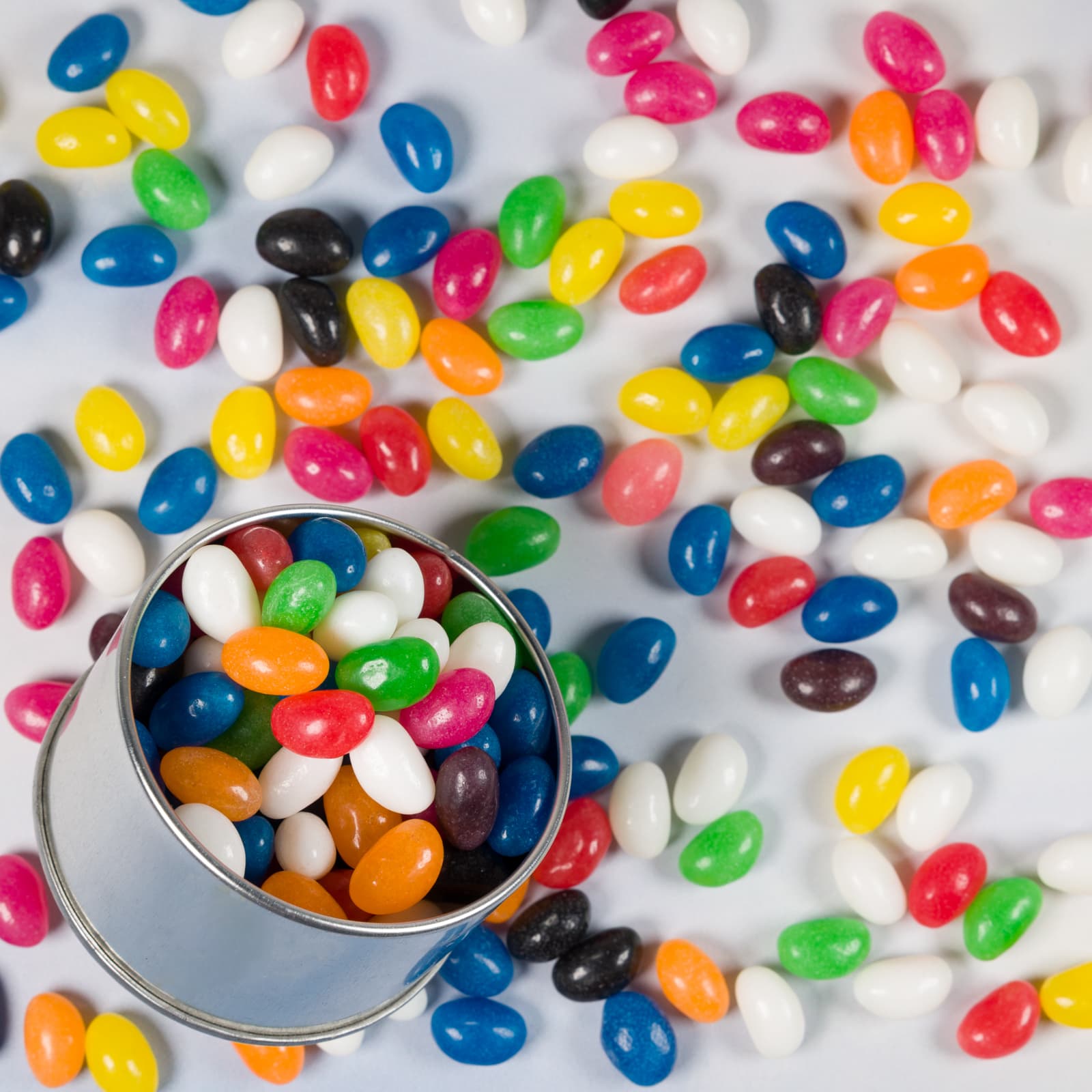 Assorted Colour Mini Jelly Beans in Silver Round Tin