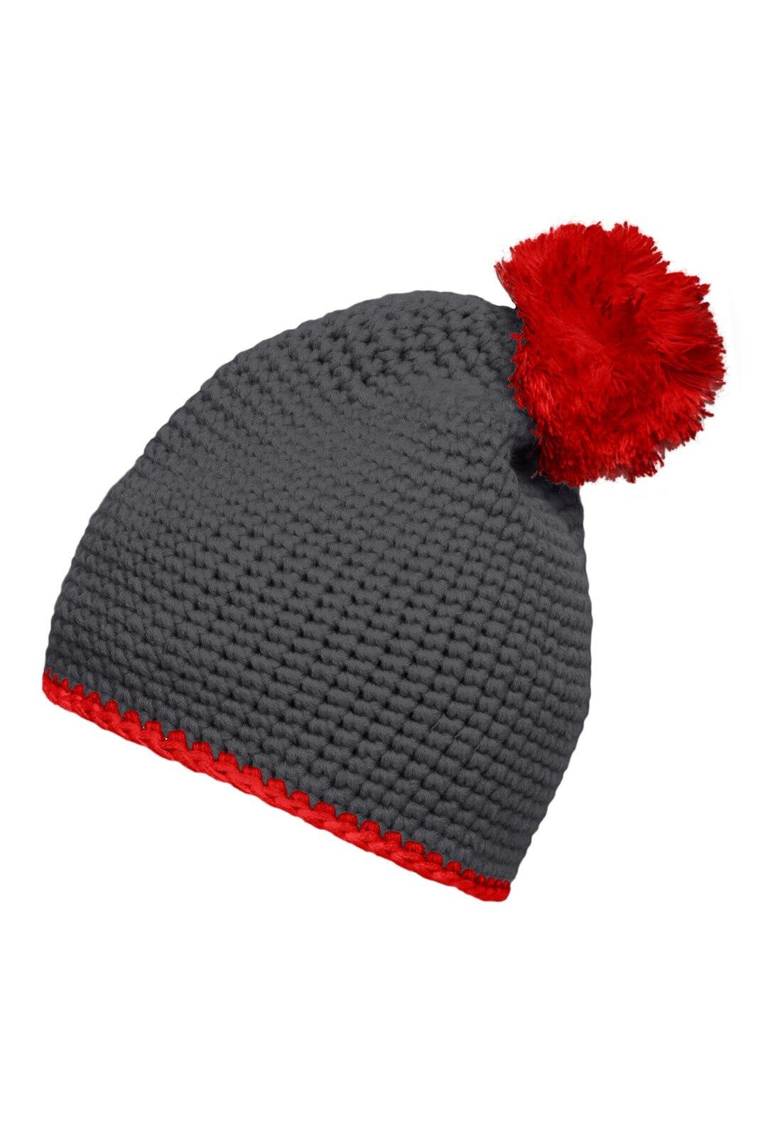 Pompon Hat w/ Contrast Stripe