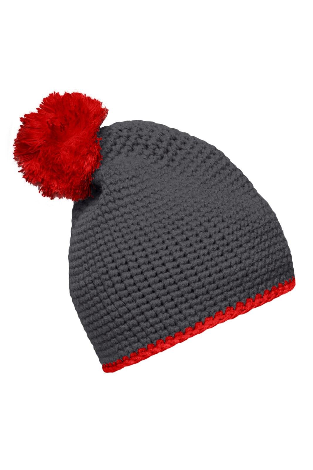 Pompon Hat w/ Contrast Stripe