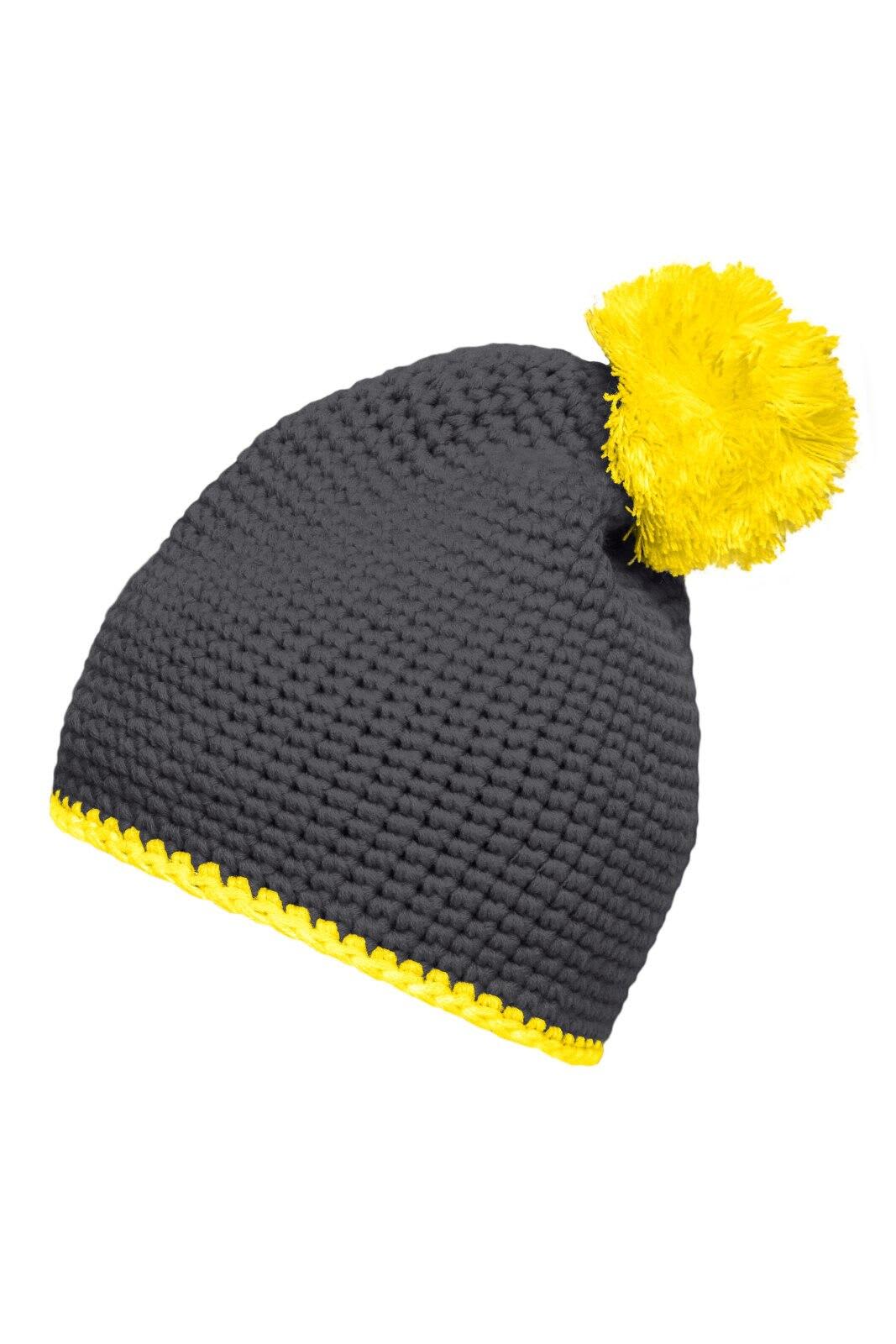 Pompon Hat w/ Contrast Stripe
