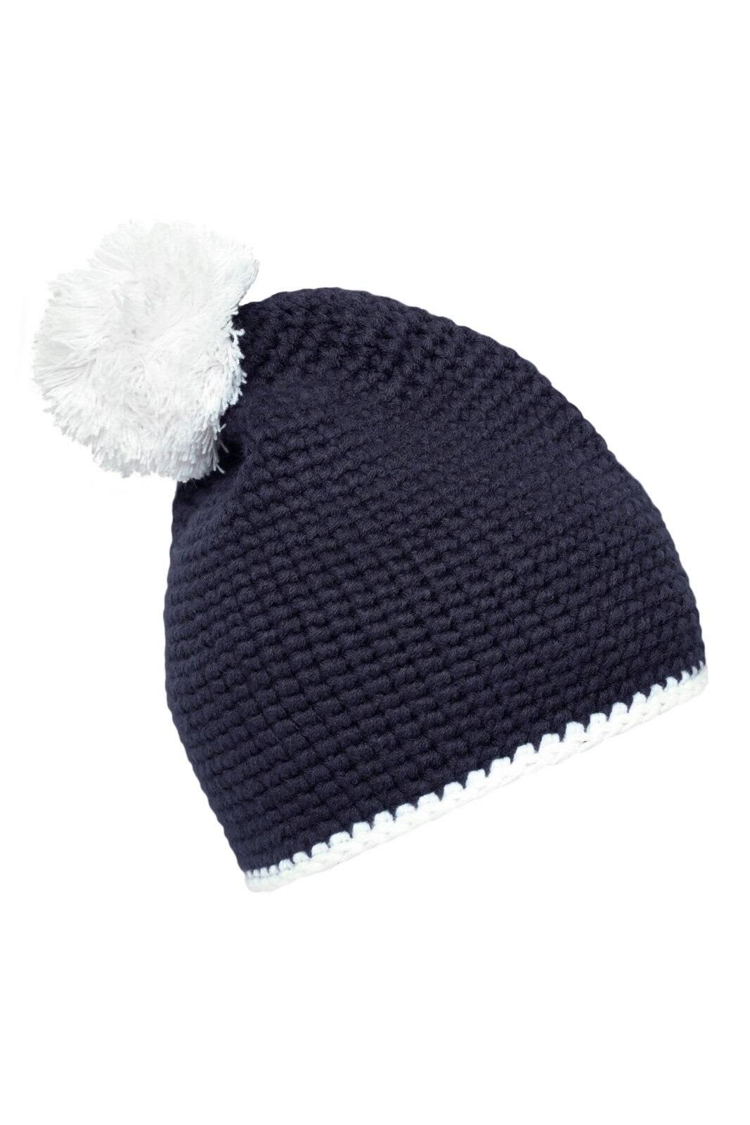 Pompon Hat w/ Contrast Stripe