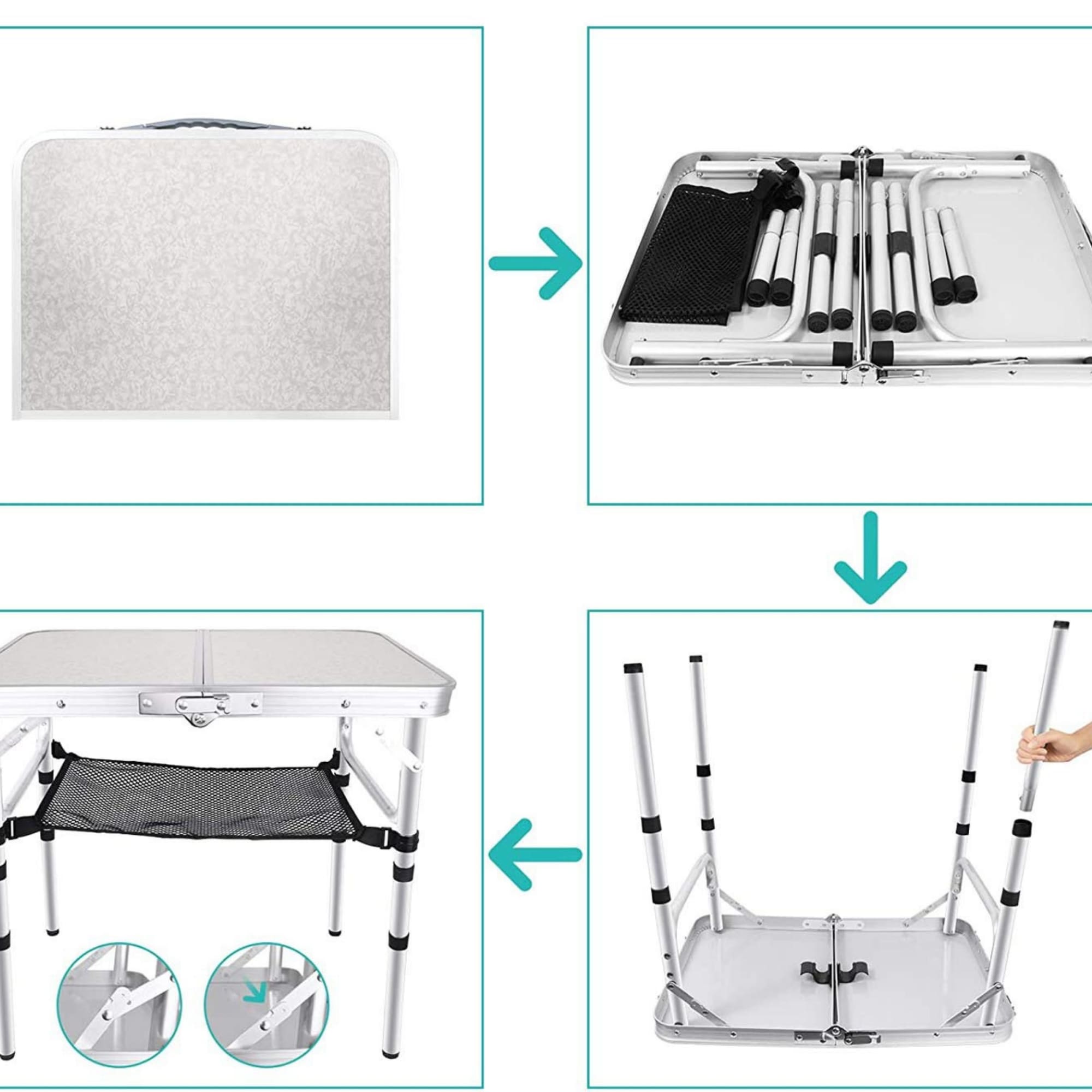 Adjustable Height Camping Table with Mesh Layer