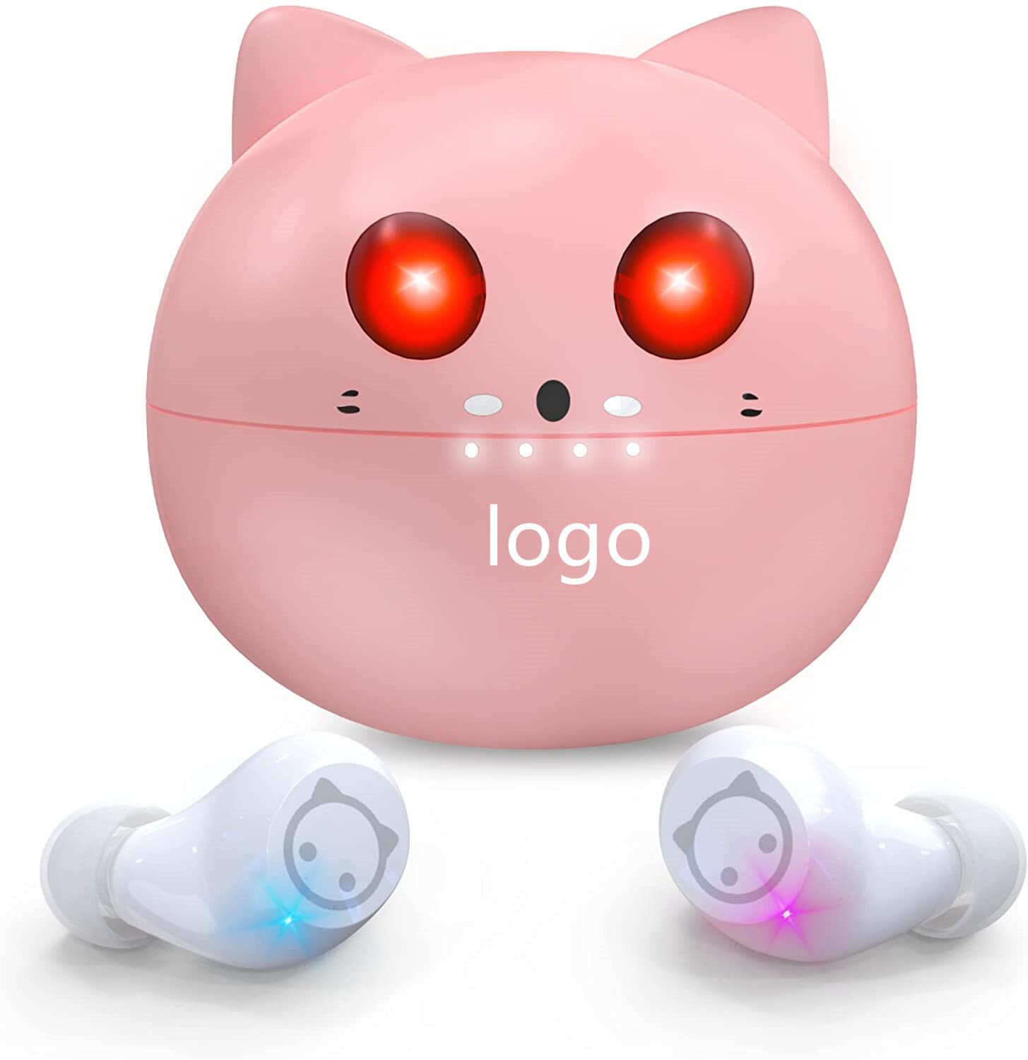 Cute Kittycat Cartoon Design in-Ear TWS Wireless Earset with Dual Micphone