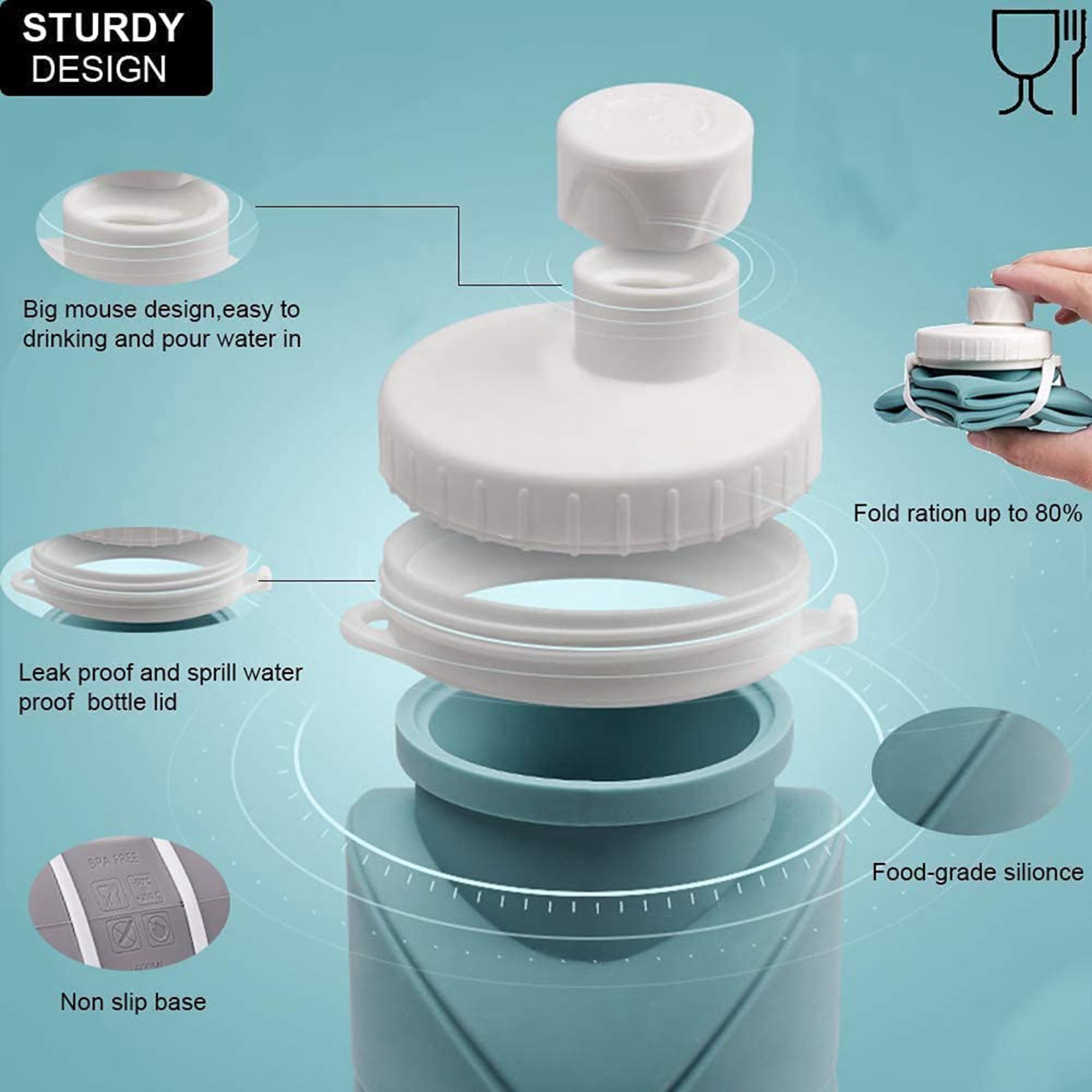 BPA Free Siliconce Leak-proof Reusable Travel Water Bottle