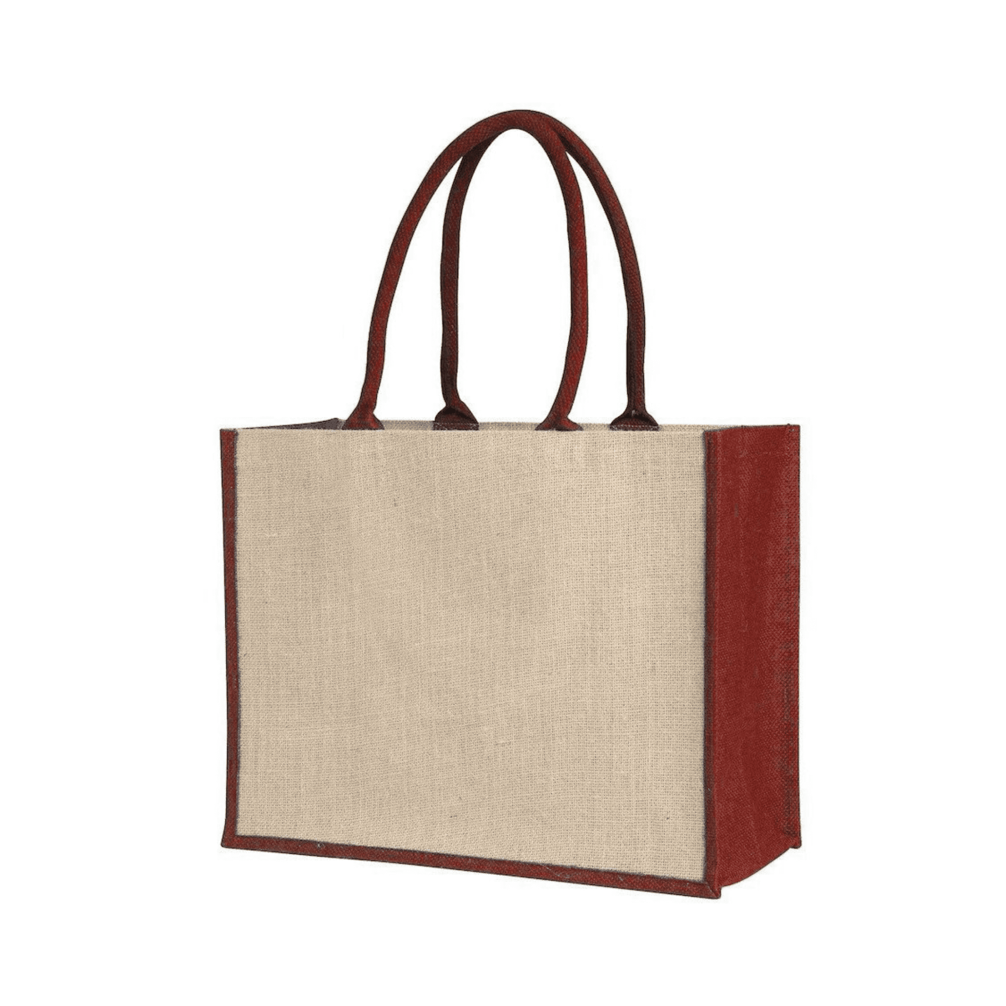 Laminated Jute Supermarket Bag With Coloured Handles And Gussets