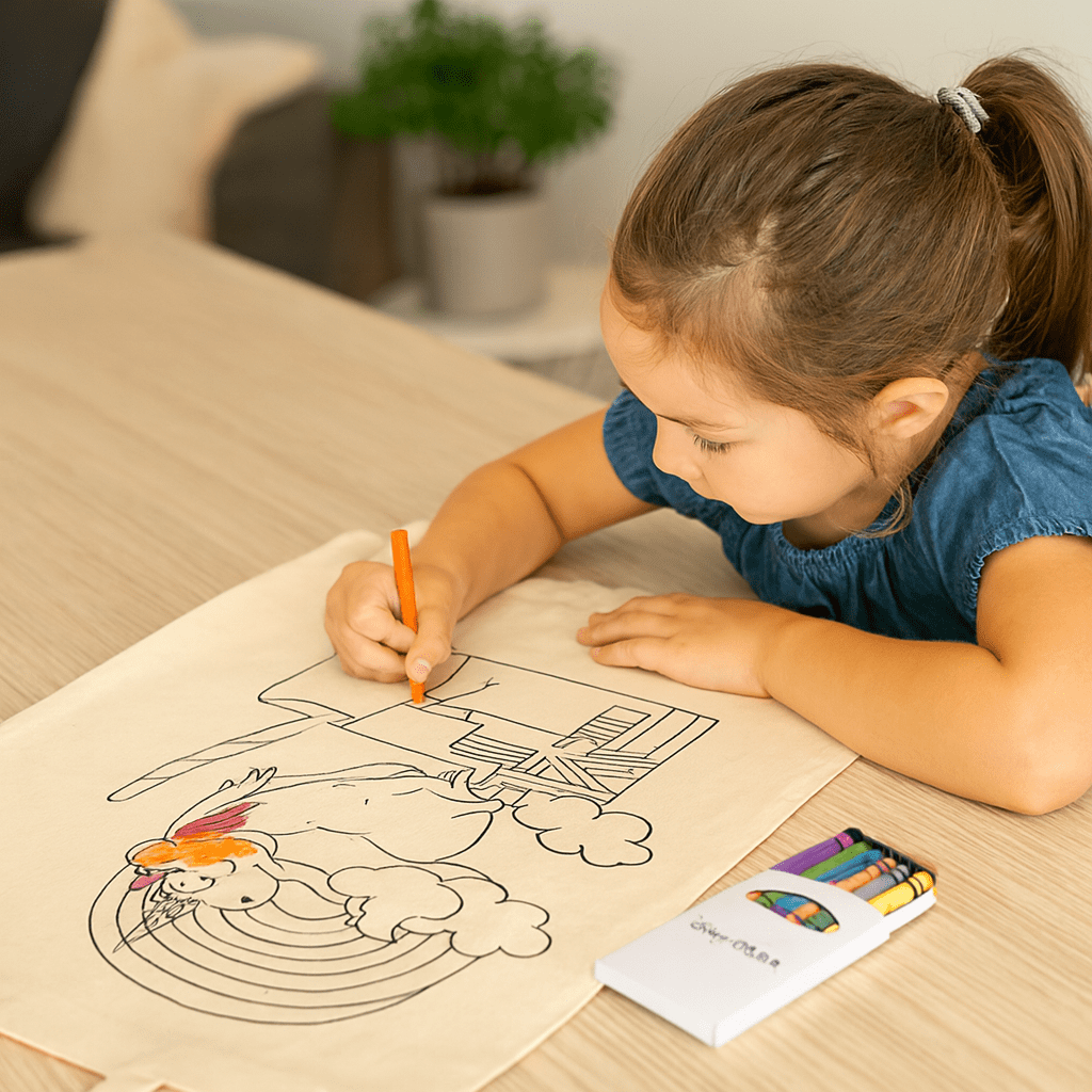 Squiggle Calico bag + Crayon set