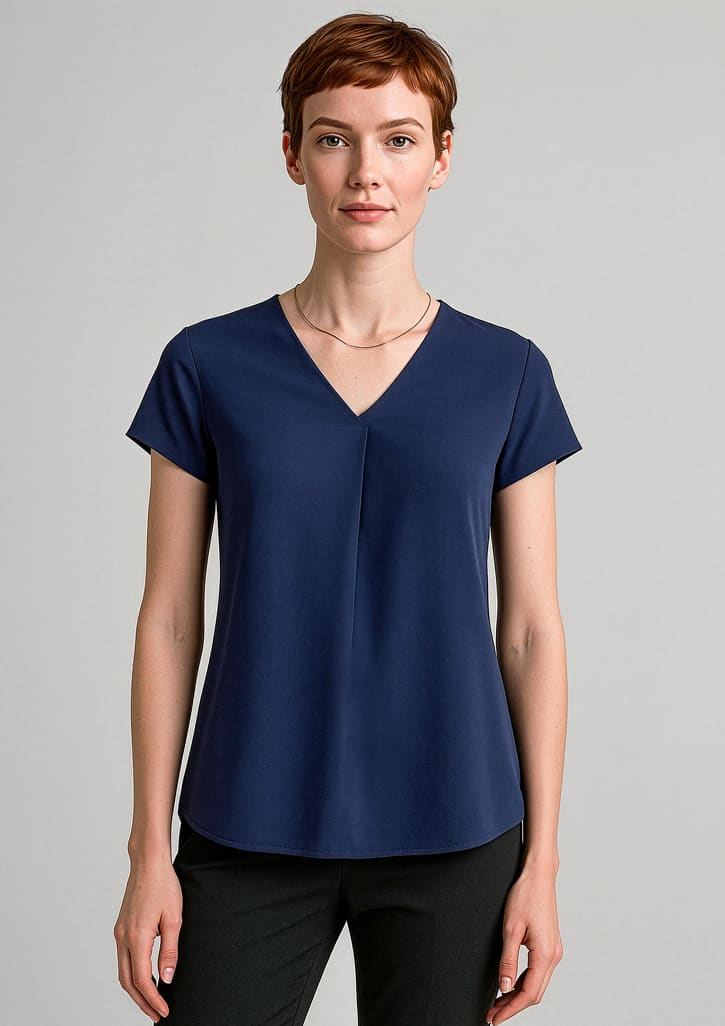 Womens Kayla V-Neck Pleat Blouse