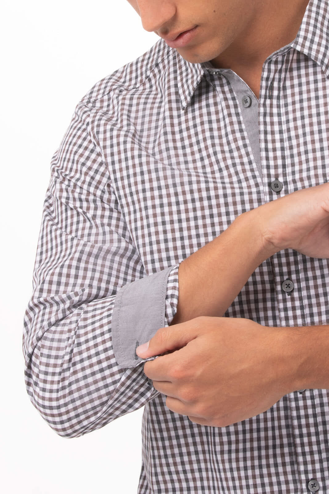 Modern Gingham Men's Long Sleeve Dress Shirt-