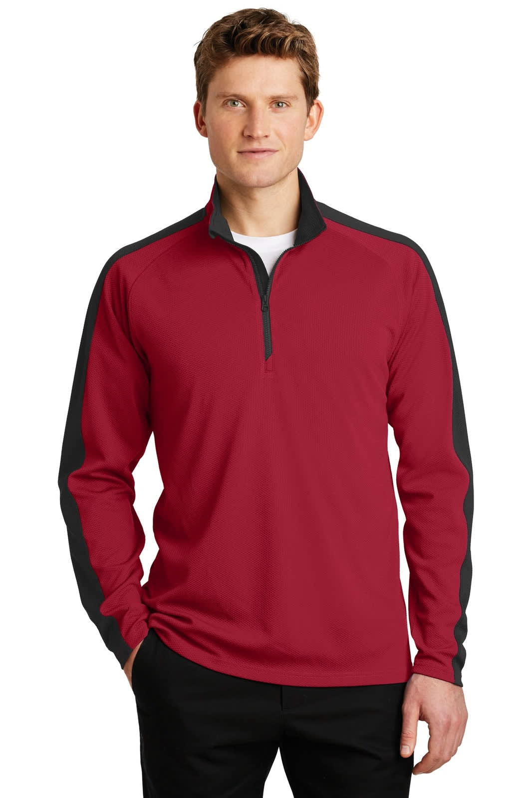 Sport-Tek Sport-Wick Textured Colorblock 1/4-Zip Pullover