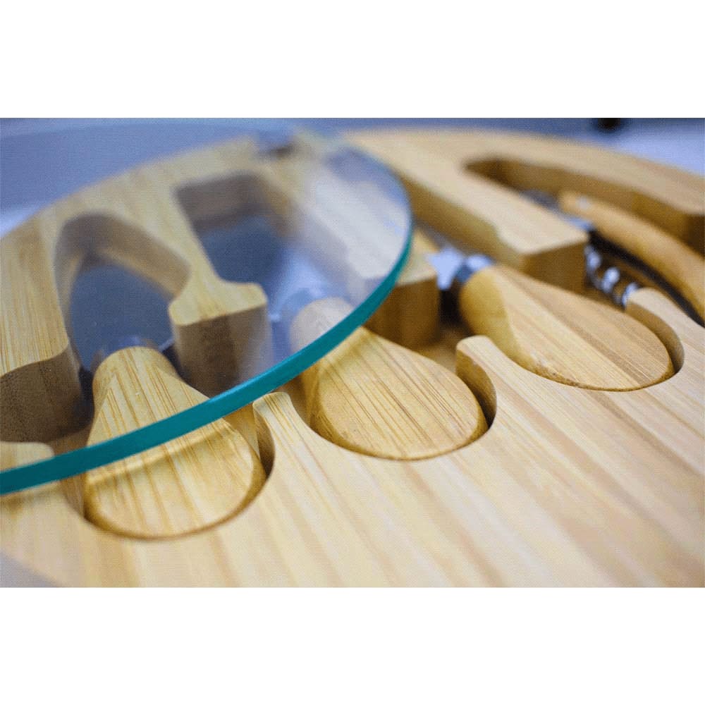 Trekk Round Bamboo Glass Cheese Set