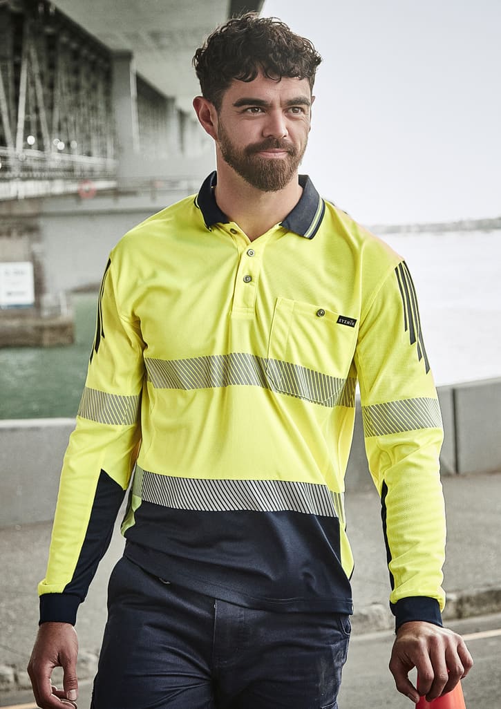 Mens Hi Vis Flux Segmented Tape Long Sleeve Polo